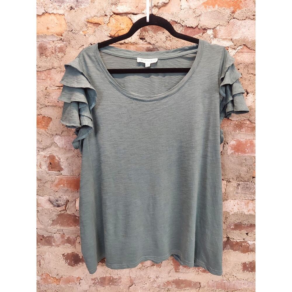 Jane + DeLancey Womens T Shirt Top Size 1X Sage Green Tiered Ruffle Sleeve